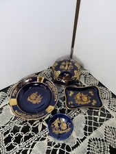 Limoges Lot of Four Pieces Porcelain Cobalt Blue Set