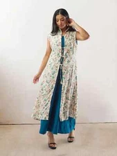 Blue and White Two Piece Rayon Layered Dress  | Indo Western Dress