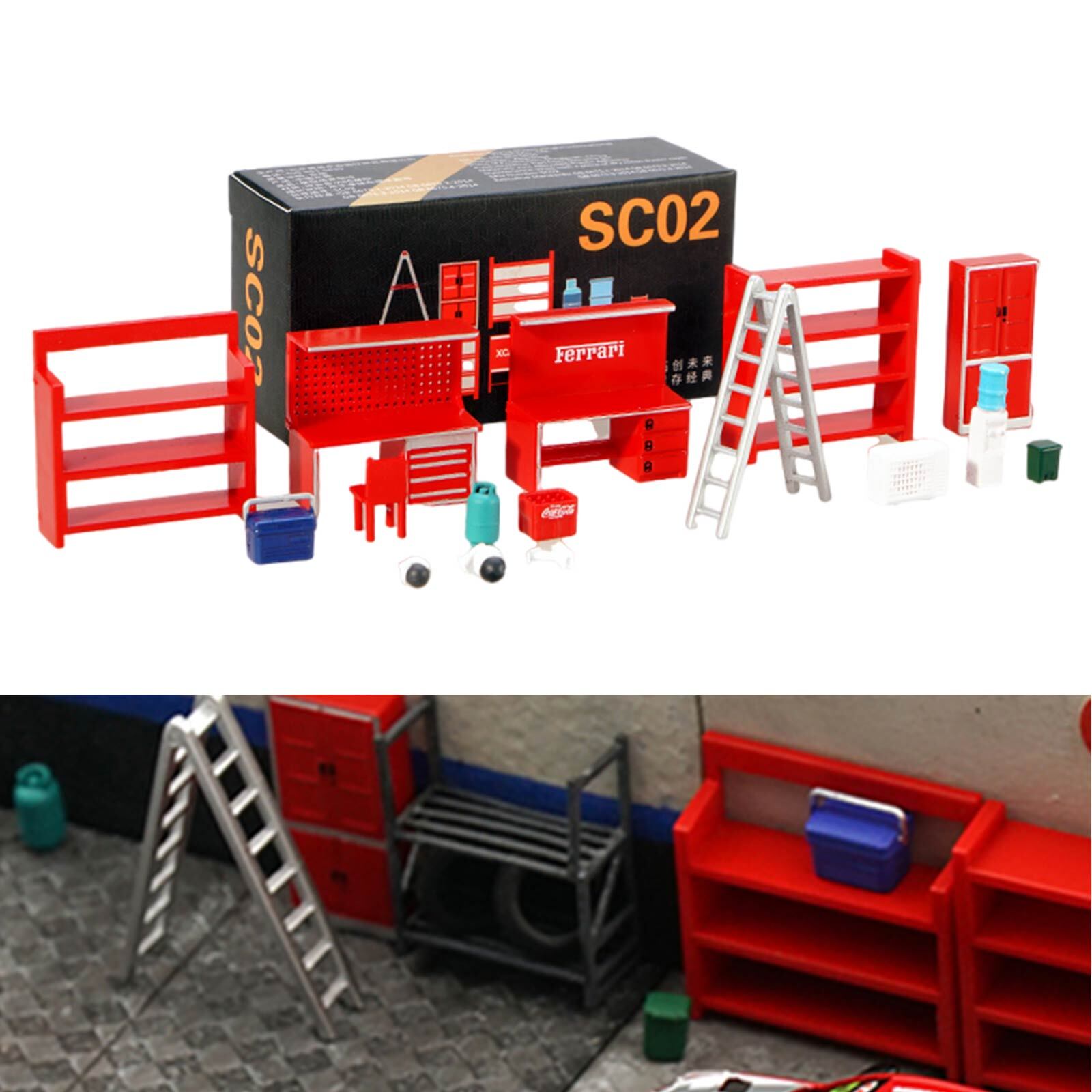 1/64 Diorama Model Car Garage Maintenance Tools Display Scenery Model Set ToysFz