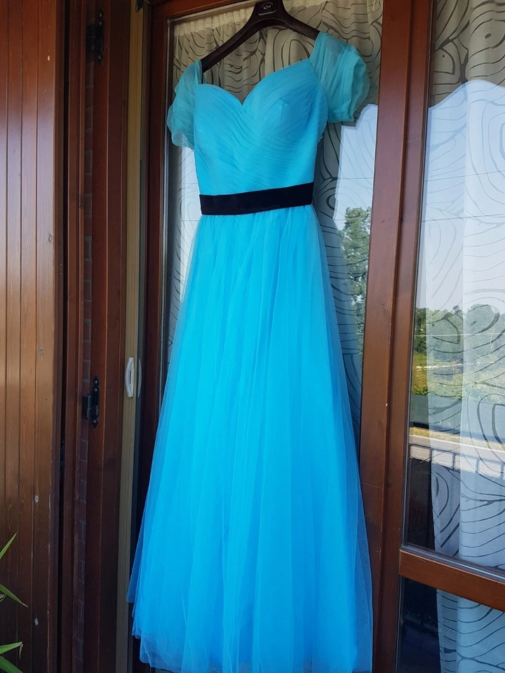 Abito lungo Da Ballo Cerimonie Feste colore Azzurro Mis 50 IT - Immagine 3 di 4