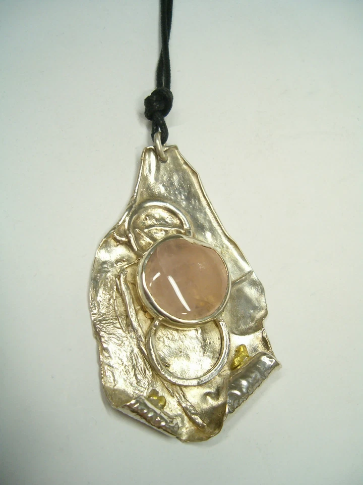 Ciondolo in ARGENTO 925 con QUARZO ROSA naturale -pendente pietra dura girocollo - Immagine 4 di 4