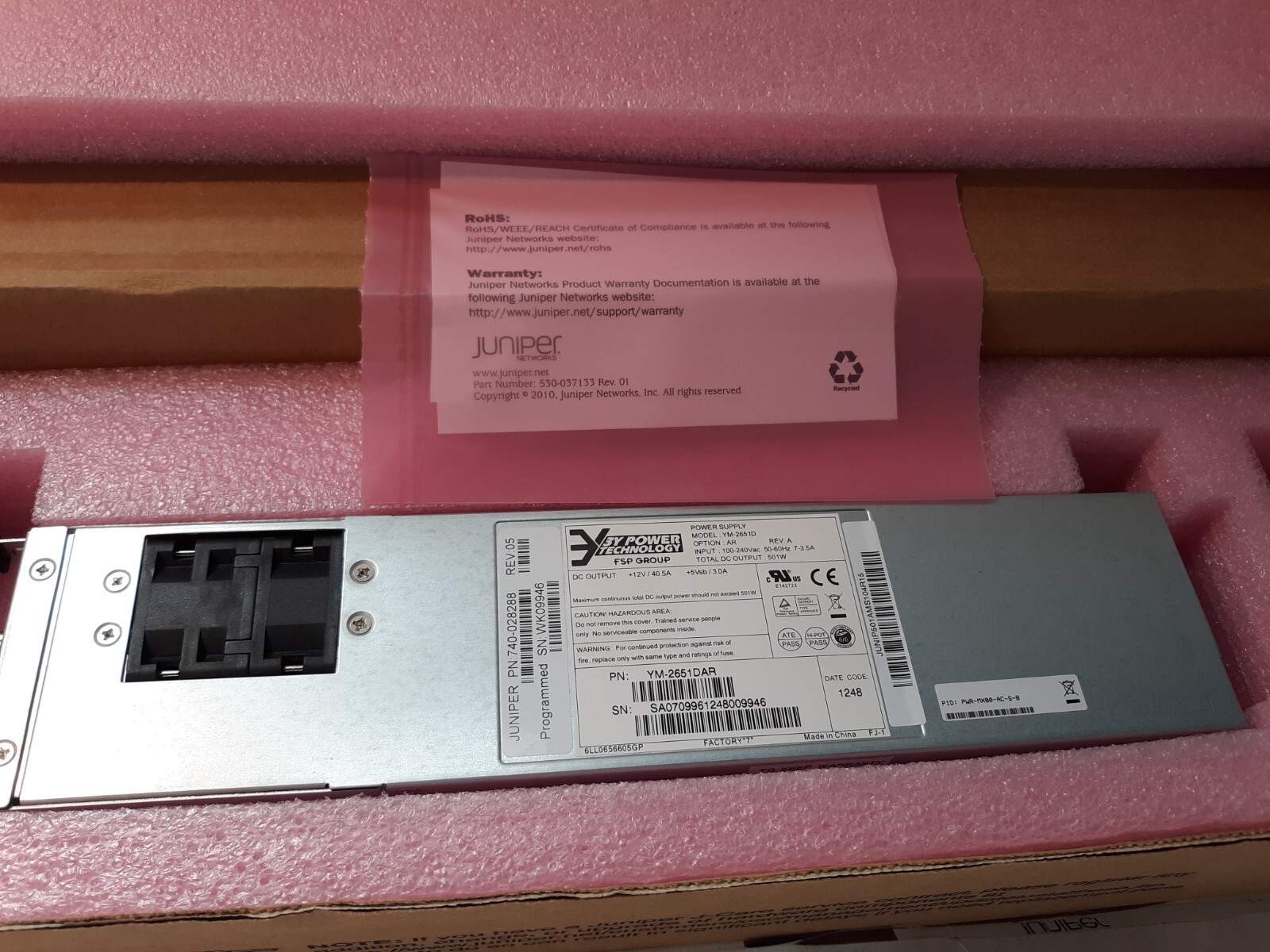 YM 2501C PWR MX80 DC S A Juniper 500W Dc Power Supply 740 029712