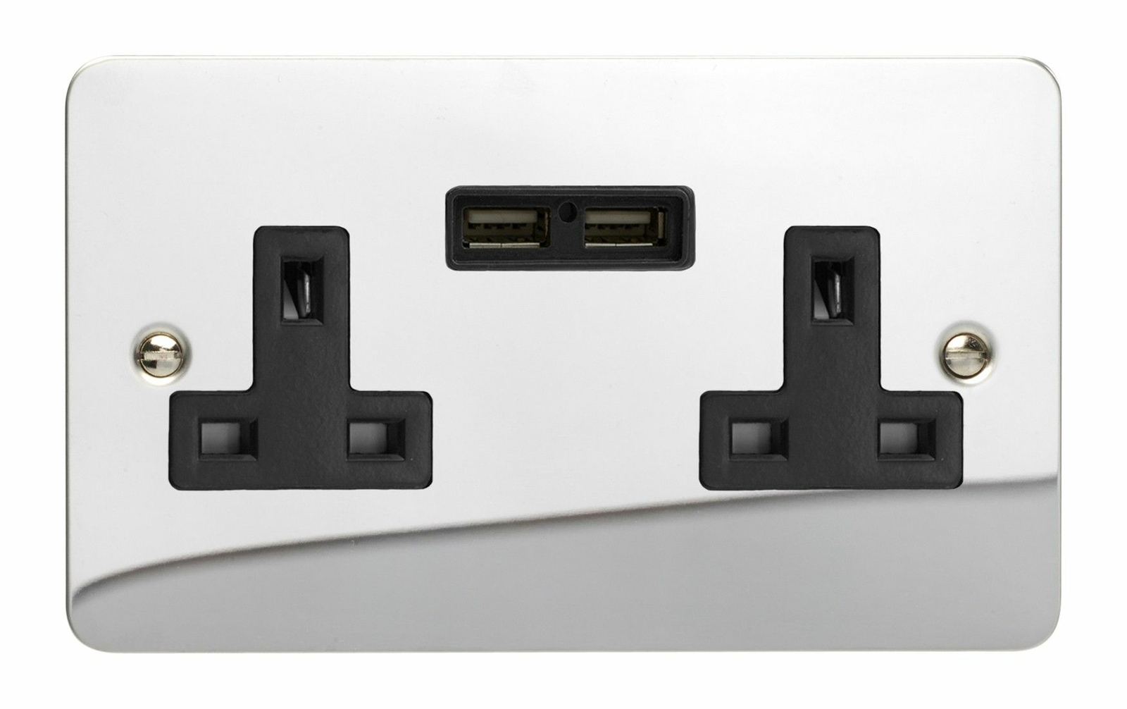Varilight XFC5U2B Ultraflat Polished Chrome 2 Gang Unswitched Socket 2.1A USB