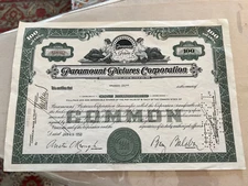 Paramount stock certificate 1950 100 shares 8x12" Kenco Inc.