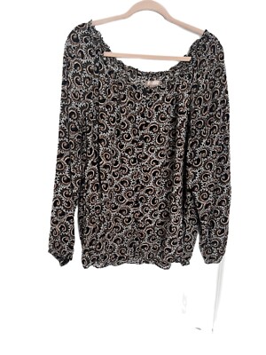 Boho Paisley Flowy Romantic Off Shoulder Button Front Blouse Size 20 Granny Core