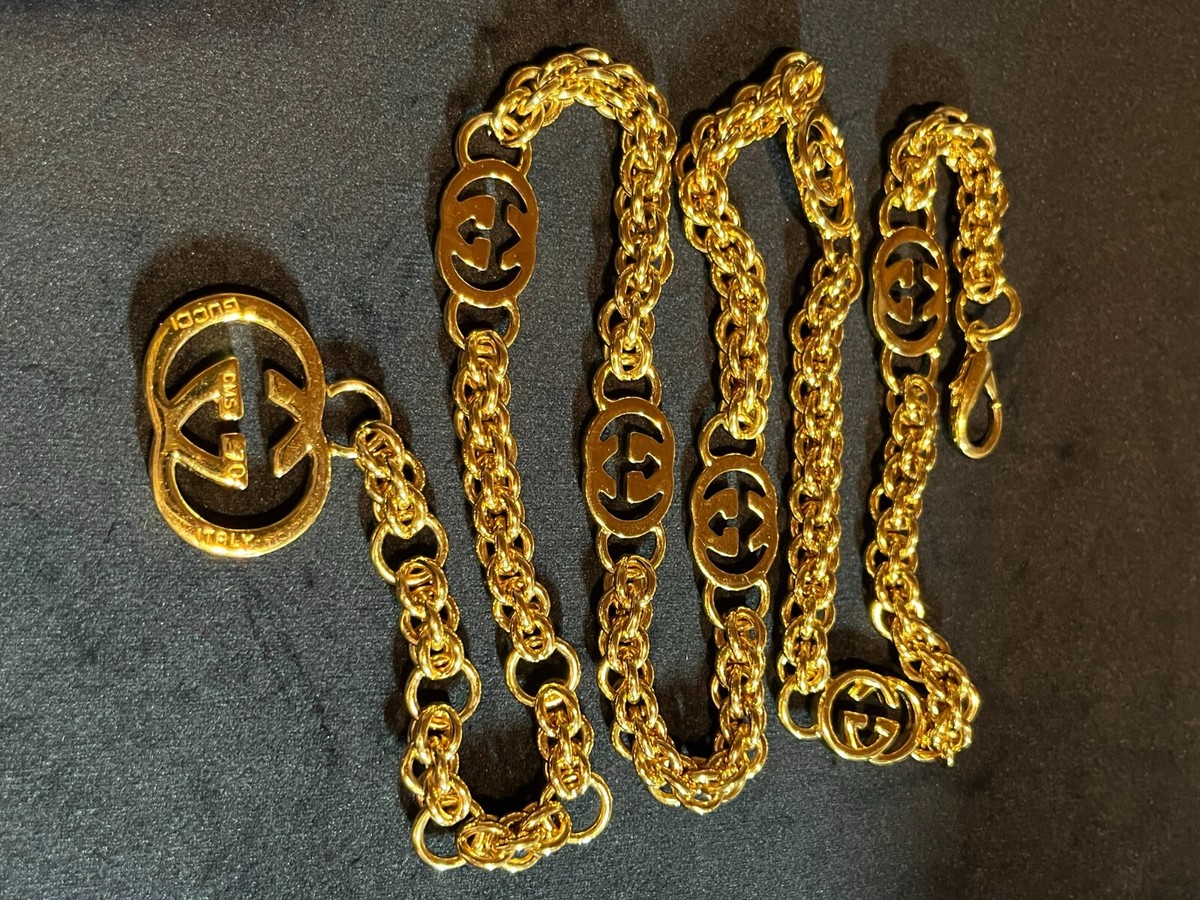GUCCI BELT Chain AUTH logo mark Vintage Rare Gold GG Necklace OLD