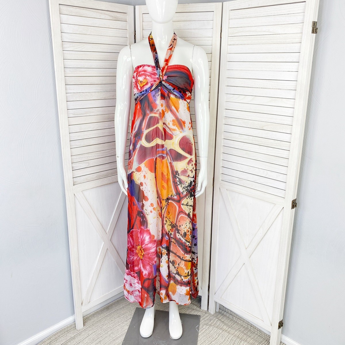 Xhilaration Maxi Dress Womens XS Red Orange Floral Chiffon