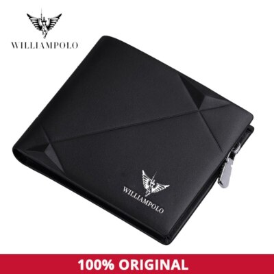 WILLIAMPOLO Men Wallet Genuine Leather Mini Purse Casual Design Bifold Wallet 