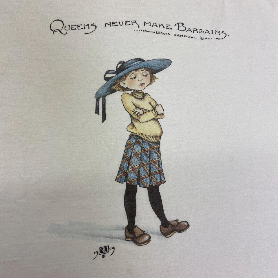 Camiseta de Colección Años 90 Queens Never Make Bargains Lewis Carroll Arte Talla Grande Foto 4 de 4