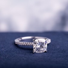 Lab-Created 3.10 Ct Cushion Cut Diamond Engagement Ring 925 Sterling Silver