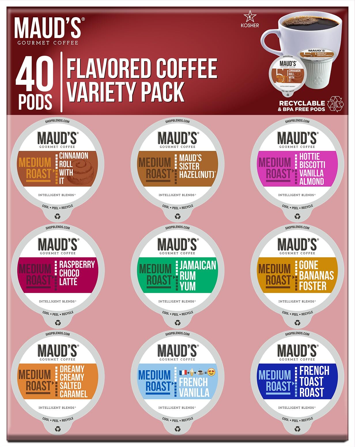 Maud's Coffee Pods Variety Pack 40 ct 9 Flavors Medium Roast