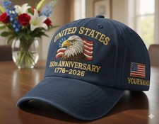 Personalized USA 250th Anniversary Eagle Hat 1776  2026 Patriotic Embroidered Cap