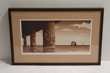 🔶️MCM SEPIA SURF TIKI MODERN FRAMED PRINT SIGNED DB SCOOTER SHAG HAWAIIAN HULA 