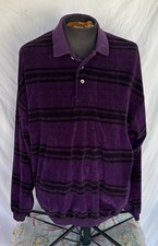 Vintage Velour Windridge Polo Long Sleeve Purple Terry Cloth Shirt Made in USA