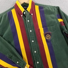 Vtg Ralph Lauren Shirt FLAWS Mens Small Green Stripted Polo Crest Twill Shield