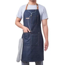 KPD Denim Apron with Pockets for Man and Woman, Blue Denim Apron for Kitchen, 