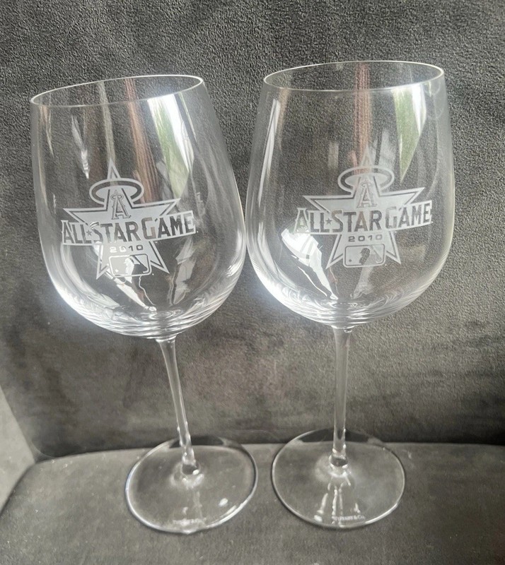 Tiffany & Co 2010 MLB All Star Game Wine Glasses Set of 2 LA Angels EUC