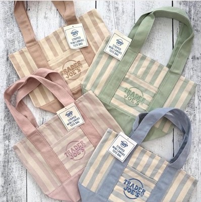 Trader Joe s Mini Pastel Stripe Canvas Tote Bag Limited Edition Set Of 4