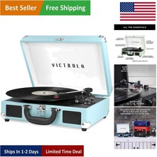 Vintage-Style Bluetooth Portable Vinyl Player with RCA Out and Headphone Jack