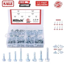 220-Pieces Zinc Plated Hex Washer Head Self Drilling Sheet Metal Tek Screws A...