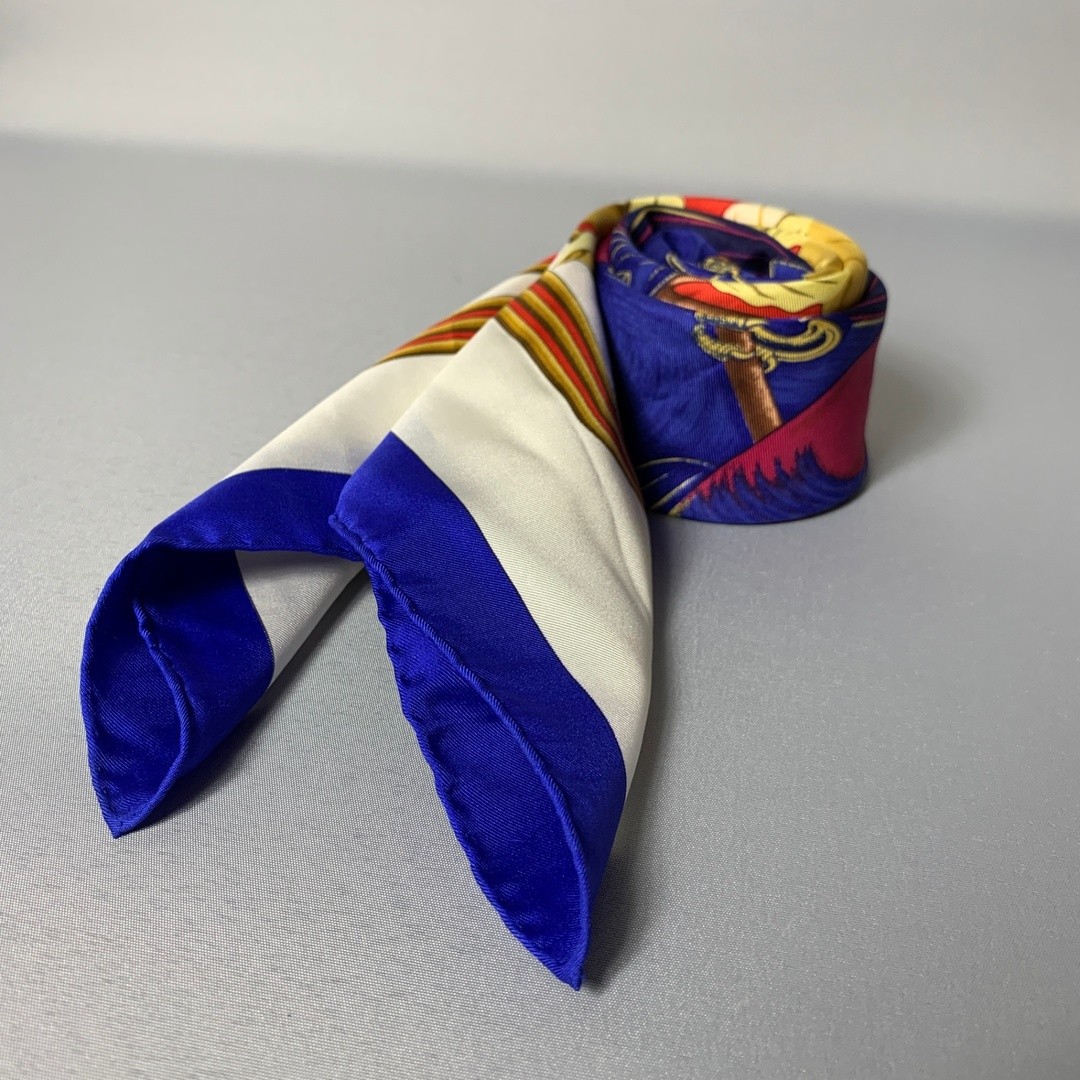 Hermes Carre 90 Blue Multi Silk Excellent Used Women No Box 90