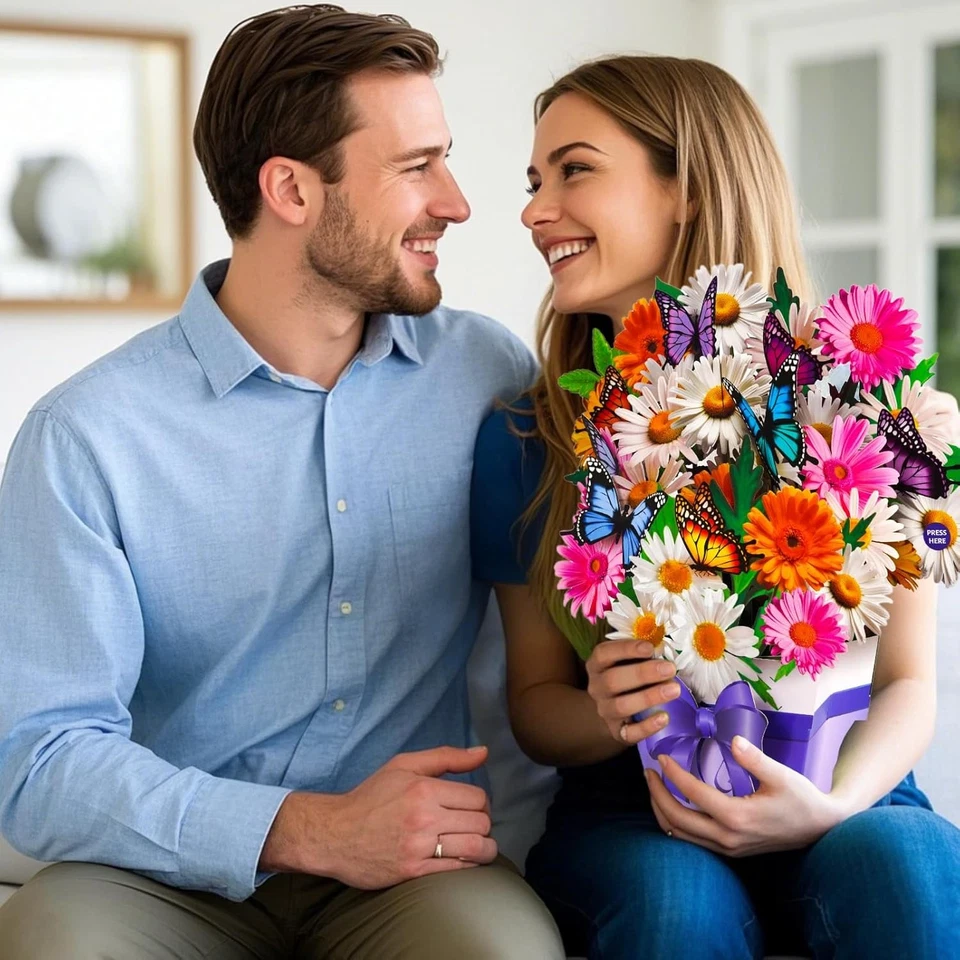 Tarjetas Pop Up Mariposa, Tarjetas de Agradecimiento con Música y Luz, Flor Rosa Foto 4 de 4