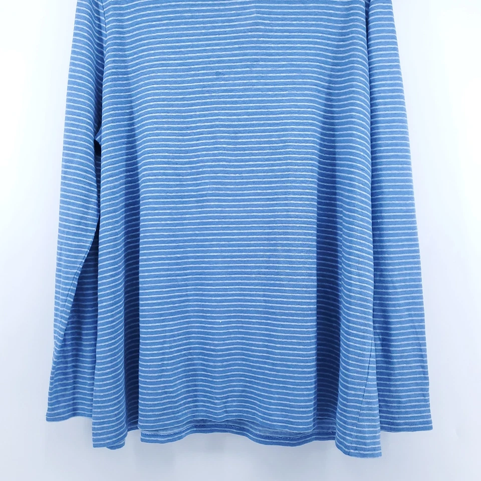 Nordstrom Signature Coastal Quiet Luxury Blue Stripe Linen Beachy Vacay Top XL - Image 4 of 4