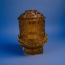 Vintage Stars and Bars Indiana Glass Amber Fairy Lamp 5.5 Inch BEAUTY! 