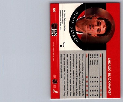 1990-91 Pro Set #59 Denis Savard Error Card Played 70 games in 86