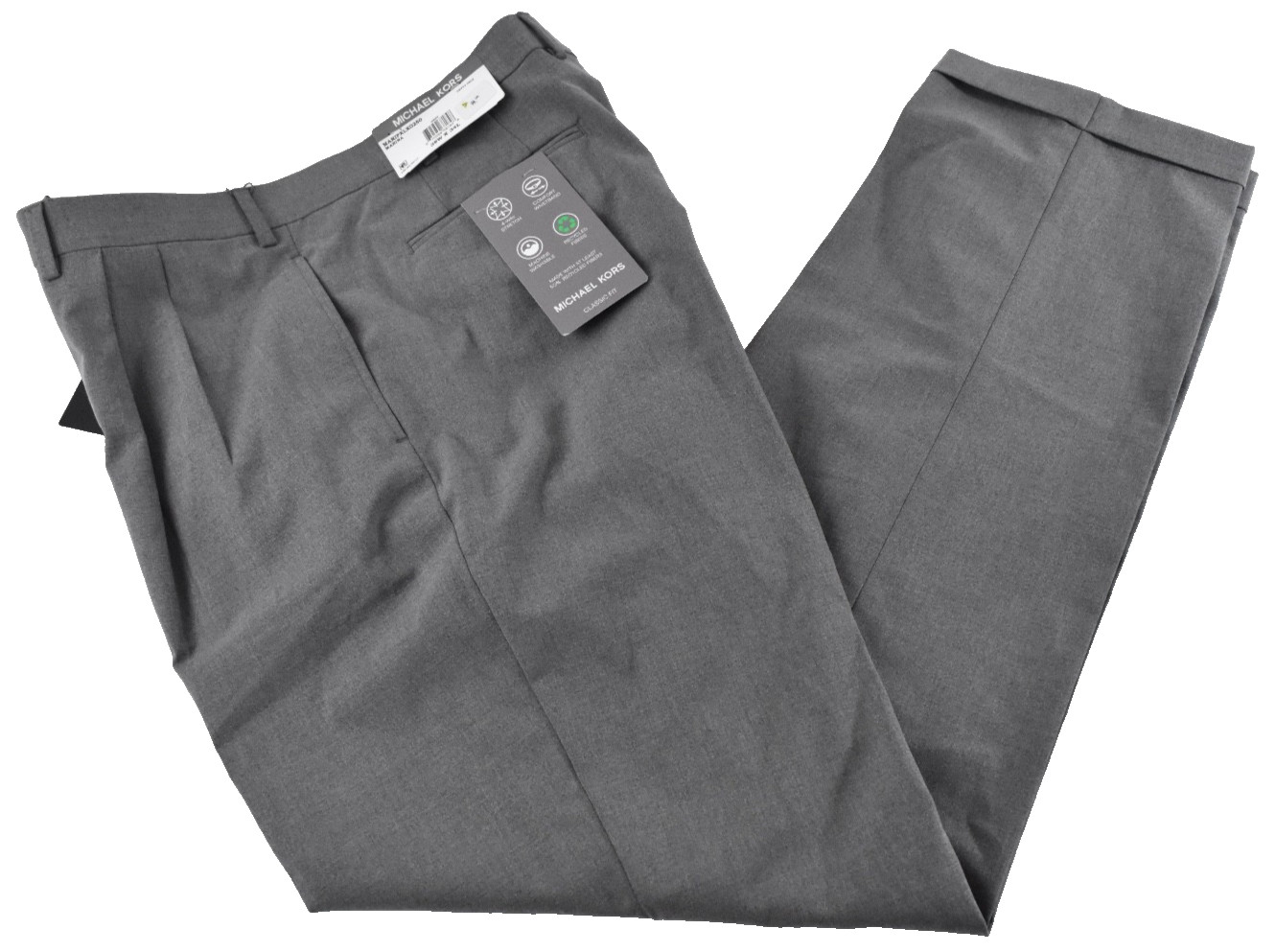 Michael Kors Mens Newbury Pants New 36 x 34 32 29  Gray Pleated Classic Fit