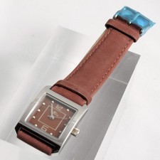 MINT Lacoste 6800L Square Watch Brown Dial Suede Leather Strap New Battery