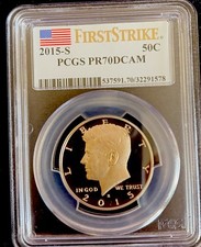2015-S CLAD PROOF KENNEDY HALF DOLLAR PCGS PR70DCAM FIRST STIKE, POP  140