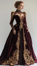 Elegant Luxurious Ball Gown Longsleeved Lace Beaded Velvet Vintage Evening Dress