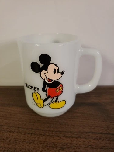 VINTAGE Mickey Mouse Fire-King Anchor Hocking Milk Glass Disney PEPSI Mug