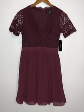 Lulu’s NEW Angel in Disguise Lace Skater Dress Burgundy Wedding Event Sz S 