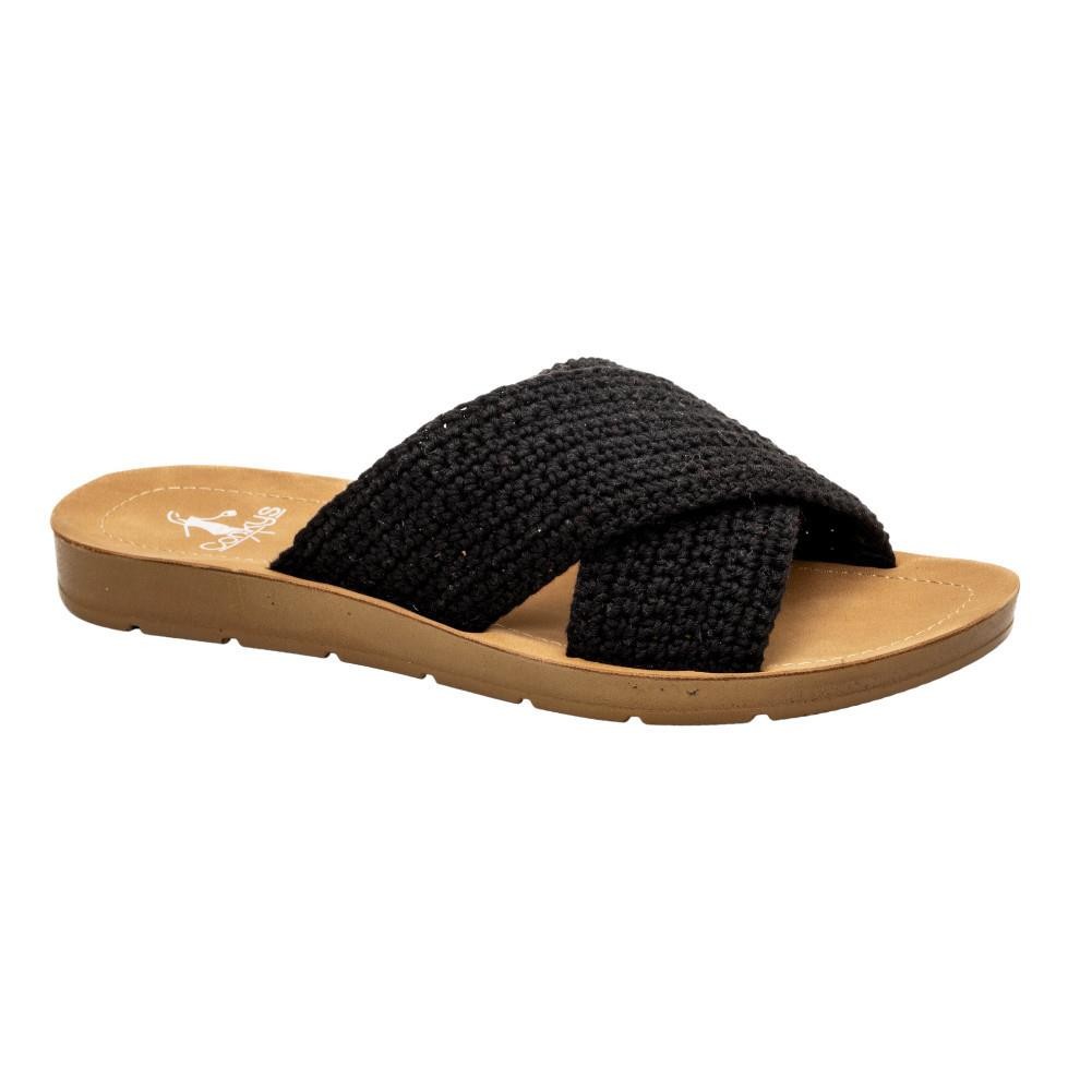 Women's Corkys DIG IT Black Crochet Strap Sandal Summer Attire