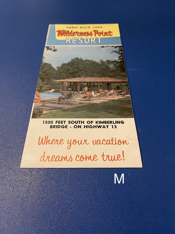 M - Wilderness point resort Brochure On Table Rock lake -Kimberling Missouri