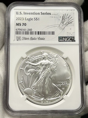 2023 $1 American Silver Eagle NGC MS70 US Invention Series - Fiber Optic Cable