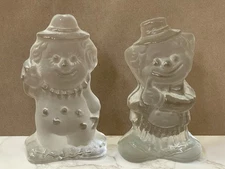 VTG Pair of 2 Viking Glass Clown Bookends Clear Frosted Set Paperweight