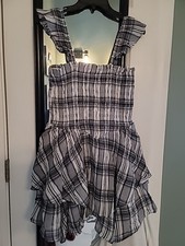 Womens Large American Eagle Tiered Mini Dress Summer Halter Black White