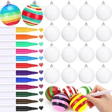 16 Pcs Christmas Ball Ornaments Set, 3.15 Inch Plastic Blank White Ball Ornam...