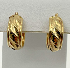 14k Yellow Gold High Polished Twisted Dome Wide Hoop Earrings