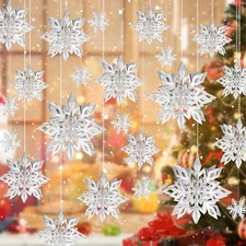24PCS Snowflake Christmas Decorations, 3D Large Silver Paper Snowflakes Garla...