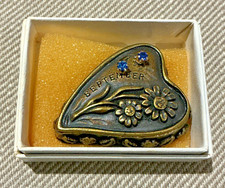 Vtg Bronze Torino September Heart Trinket Box Pin Necklace Pierced Earrings