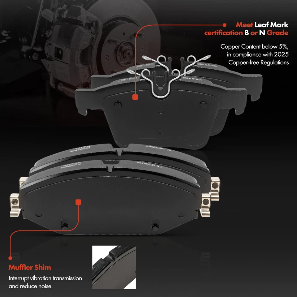8x Pastillas de freno delanteras y traseras de cerámica con herrajes para Mercedes-Benz C300 2015-2021 Foto 2 de 4