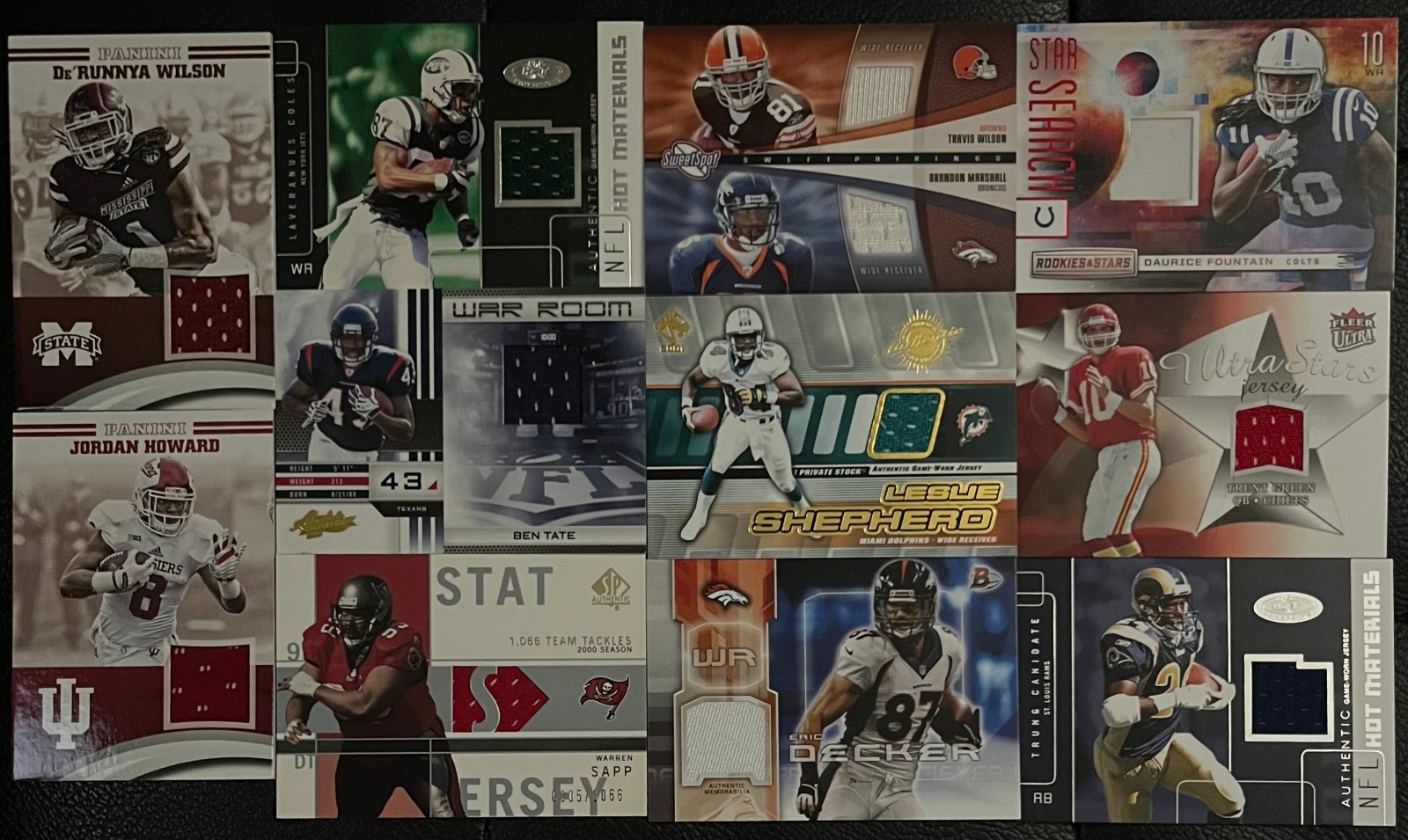 (Lot of 11) 11-Card Football Game Used Jersey Lot Warren Sapp Decker Coles Green