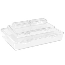 4-Piece Art Supply Storage Organizer, Stackable Plastic Bins with Hinged Lids