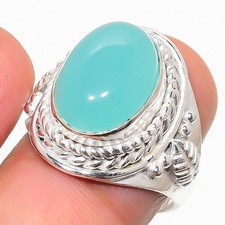 Aqua Chalcedony Gemstone 925 Sterling Silver Jewelry All Size Ring For Gift
