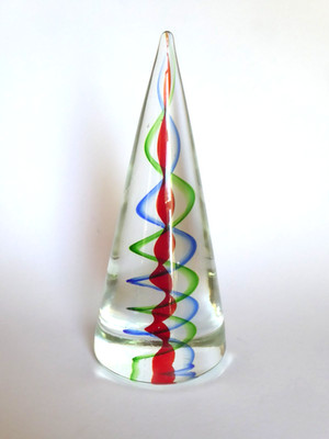 schwere Glasskulptur ''Tannenbaum'' Obelisk aus den 60er Jahren
