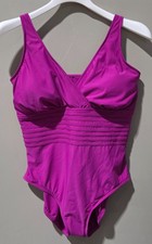 Aqua Green Full Coverage  Waist Detail Dark Pink Swimsuit -- Plus Size 17 1X